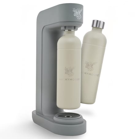 Luckymoose Bruiswatertoestel - Infinity - Soda Maker met 2x 1,25L RVS Drinkfles Zand - Bruiswater Machine - Grijs