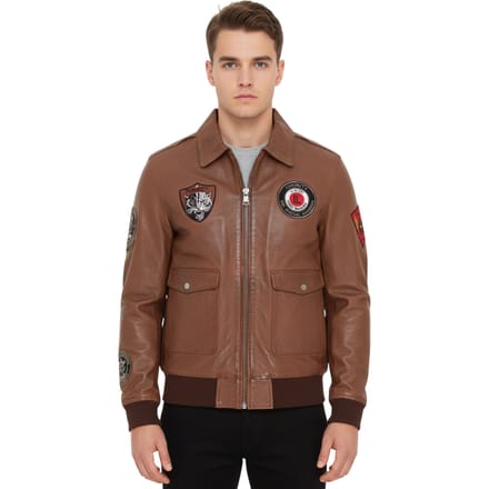 Heren bruin vliegende leren bomberjack G-1 Aviator kraag - Hudson