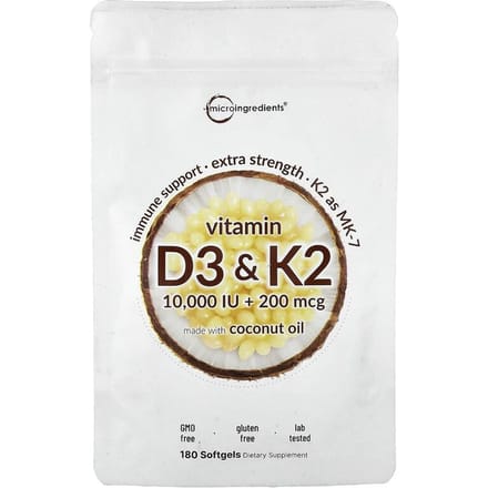 Vitamine D3 & K2, 180 Gélules Molles