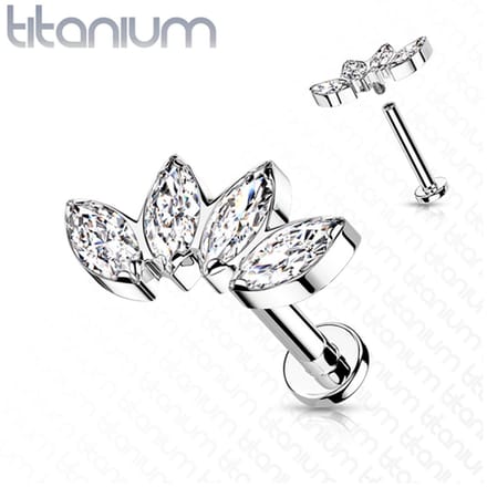 Piercing titanium 4 marquise intern schroefdraad 1.2x8 - zilver - LMPiercings