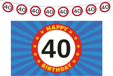 40 jaar leeftijd verjaardag slinger en vlag 150 x 90 feestartikelen versiering pakket