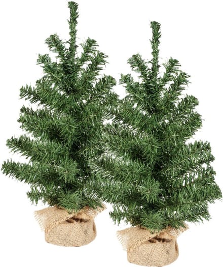 Everlands Everlands Mini kerstboompjes - 2x st - groen - 45 cm - in jute zak - kunstboom
