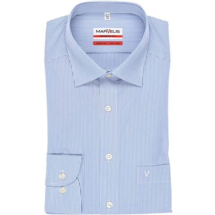 MARVELIS modern fit overhemd - blauw met wit gestreept - Strijkvrij - Boordmaat: 41