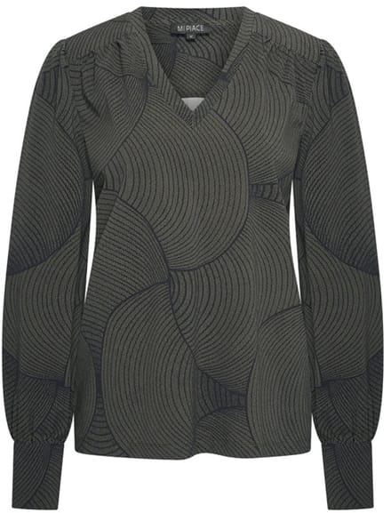 MI PIACE - Travel Top V-Neck Circle Print MP202651 Deep Depth Black - Maat : S