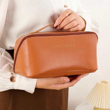 Blossombel Cosmetica tas - Ruime inhoud - multifunctionele make-up tas - make-up organizer - duurzaam PU leer- cognac bruin