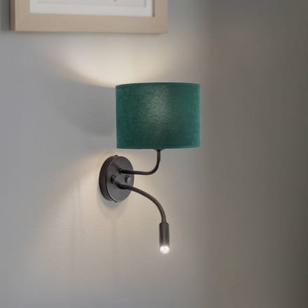Duolla Wandlamp Roller, fluweel donkergroen, zwart, met leeslampje