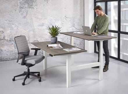 Duo bench elektrisch zit/sta Basic breed 160CM bladkleur Antraciet eiken framekleur Zwart (RAL9005)