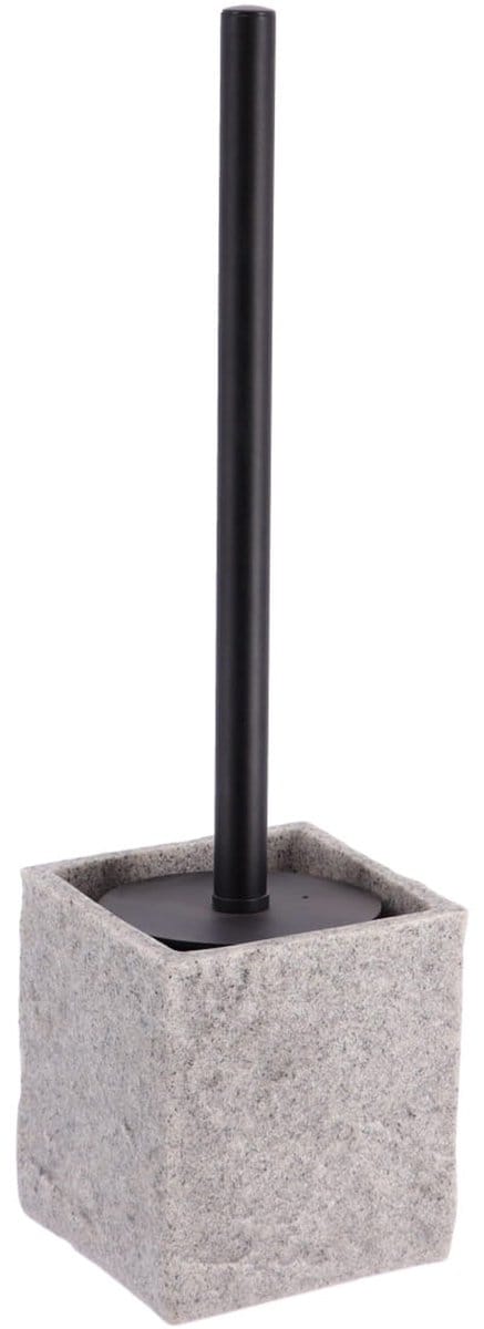 Tendance WC/toiletborstel in houder - grijs - kunststeen - polyresin - 10 x 37 cm
