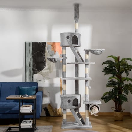 REDOM - Kattenkrabpaal - pluche - verticale structuur - 60L x 45B x 240-260H cm Light Gray