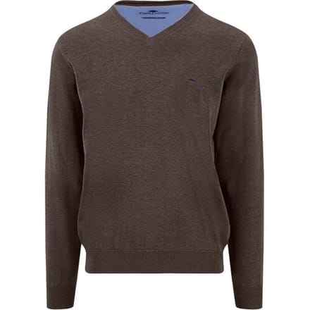 Fynch-Hatton Trui V-Neck Solid Color Superfine 3-Ply Cotton Dark Chocolate / male