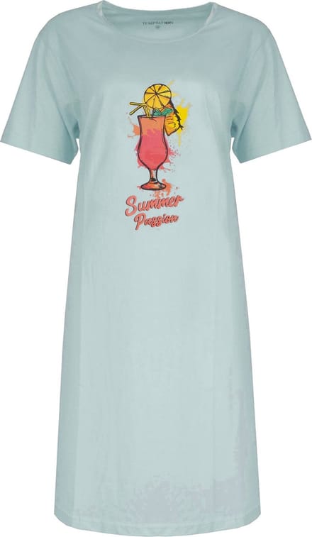 Temptation Dames Nachthemd - Slaapkleedje - Katoen - Blauw - Maat M