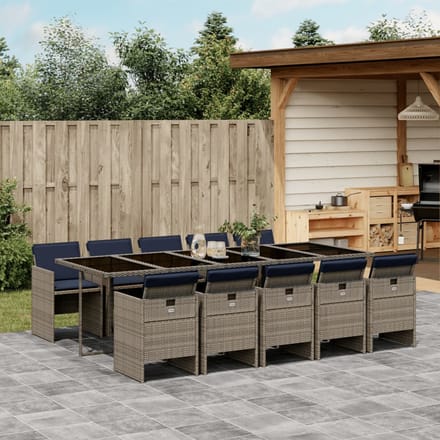 vidaXL - 11-delige - tuinset - met - kussens, - grijs - polyrotan