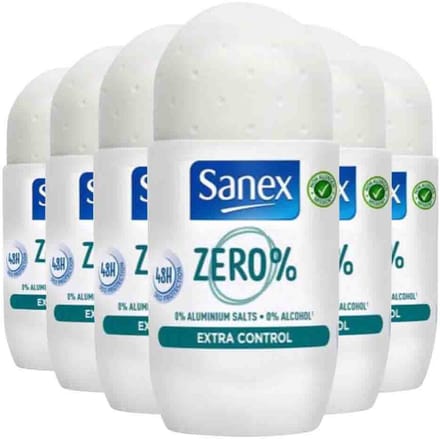 6x Sanex Deo Roll-On 50ml Zero% Extra Control 50 ml