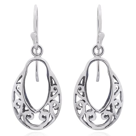Joy|S - Zilveren ovale oorhangers - geoxideerd