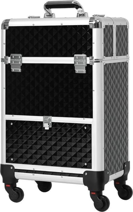 HOMCOM-Make-up treinkoffer - aluminium - 34x25x62cm - zwart