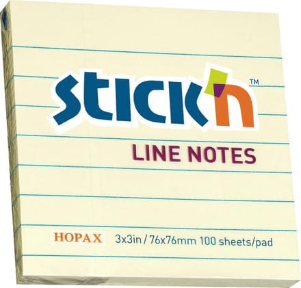 Memoblok Stick'n - 76x76mm - Sticky Notes - Gelijnd - Pastel Geel - 100 Memoblaadjes