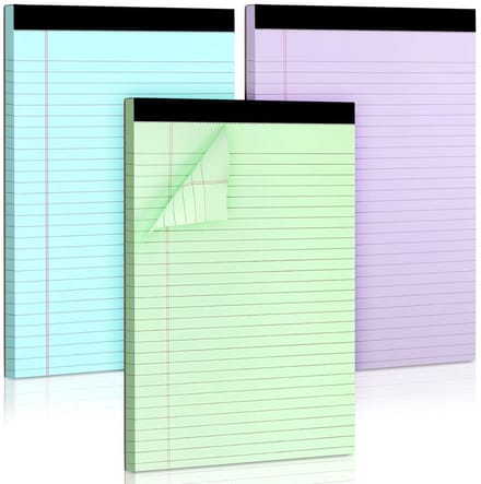 Set van 3 juridische pads, breed gelinieerd, microgeperforeerde vellen, 8,5 x 11 inch