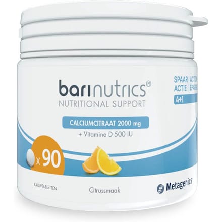 BariNutrics Calciumcitraat Citrussmaak 90 Kauwtabletten