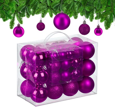 kerstballen set van 50 - Ø 3, 4 en 6 cm - plastic - onbreekbaar - paars