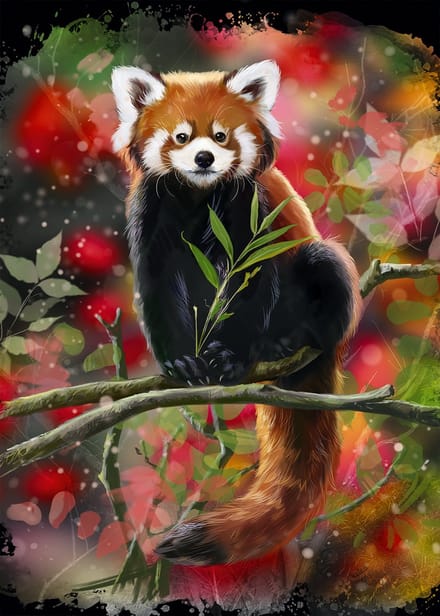 Alipson Puzzle rode panda puzzel zit op een tak - legpuzzel voor kinderen.