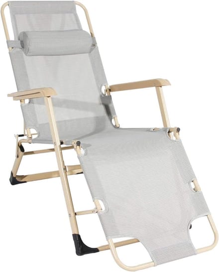 Opvouwbare loungestoel - Verstelbare buitenfauteuil - Terras ontspanning - Lichtgewicht constructie - 350 lbs capaciteit - Grijs