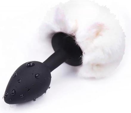 Butt Plug with Pompon White Size S