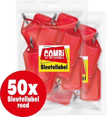 Combi-Label openklapbare Sleutellabels rood met inlay - Sleutelhanger - Naamlabel – openklapbaar 50 stuks