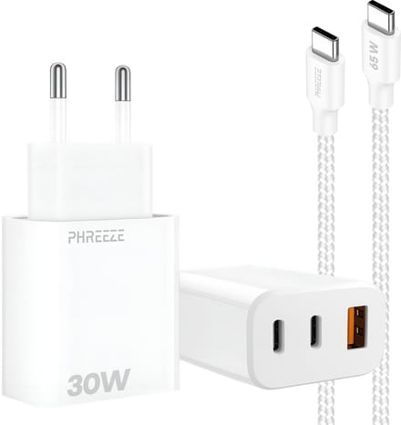 Usb lader met 3 poorten 2x usb A 1x usb C - Incl. usb C oplaadkabel 1m - Snellader voor telefoon tablet