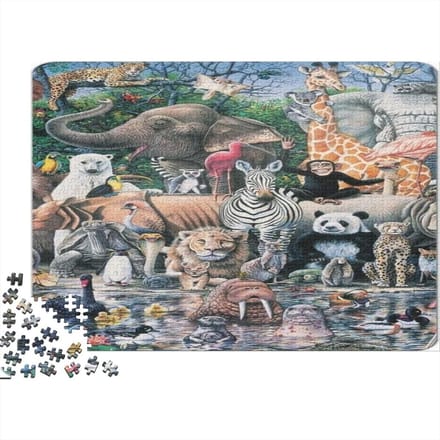 Houten Puzzel - Legpuzzel Dieren - Ontspanning Thuis - Unieke Vorm Puzzelstukjes - 75 x 50 cm - Multicolor