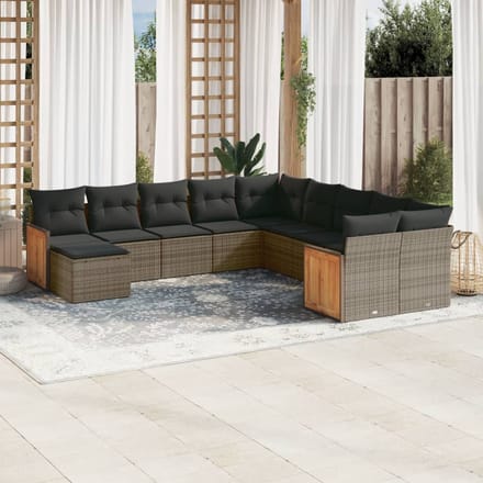 vidaXL - 11-delige - Loungeset - met - kussens - poly - rattan - grijs