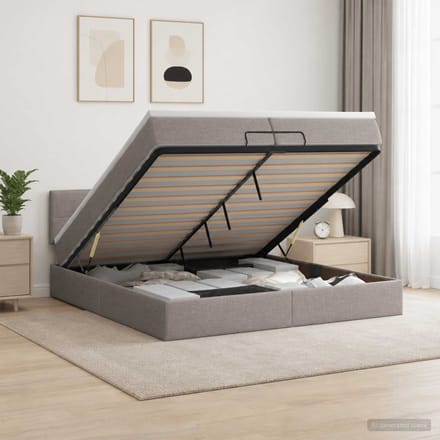 vidaXL - Ottoman - bed - met - matras - met - hoofdeinde - Taupe - 200 - x - 200 - cm - Stof