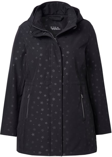 Ulla Popken - Dames - HYPRAR softshelljas waterdicht capuchon zoomsplit - Zwart - Maat 42+