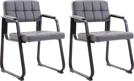CLP Canada B Set van 2 eetkamerstoelen - met armleuning - Zwart Frame - Kunstleer - grijs
