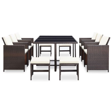 vidaXL - 11-delige - Tuinset - met - kussens - poly - rattan - bruin