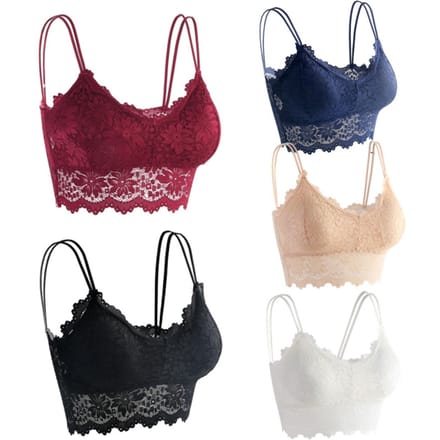 Dames kanten bh hemdje draadloze crop tops 5 stuks L wit/zwart