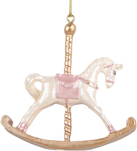 Clayre & Eef Kersthanger Hobbelpaard 8x2x7 cm Wit Kunststof