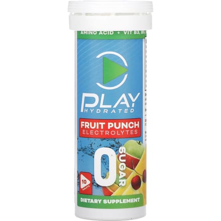 Play Hydrated, Elektrolyten, Fruit Punch Smaak, 10 Tabletten