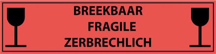 Breekbaar 3-talig sticker, oranje zwart 300 x 75 mm