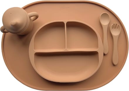 4-delig Servies set – Kraamcadeau – Siliconen - Kinderservies - Taupe