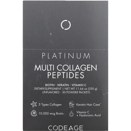 Codeage, Multi Collageen Peptiden, Platinum, Zonder smaak, 30 Pakjes, 11 g (0,38 oz) Elk