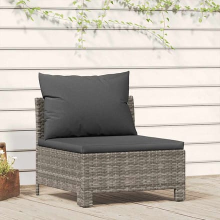 vidaXL - Tuinbank - midden - met - kussen - grijs - poly - rattan