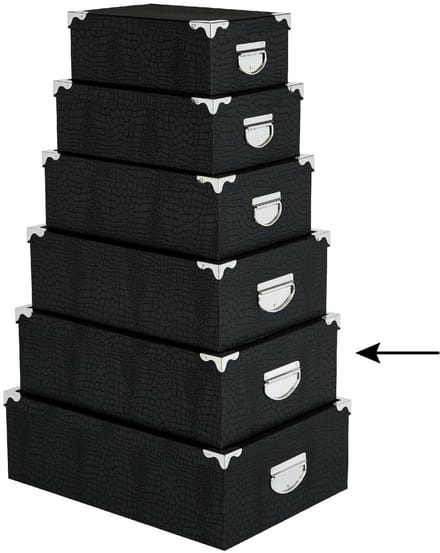 5Five Opbergdoos/box - 2x - zwart - L44 x B31 x H15 cm - Stevig karton - Crocobox