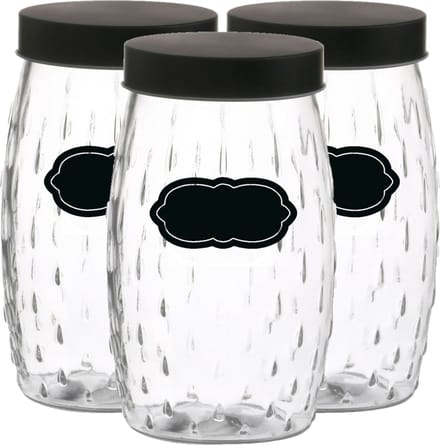 Voorraadpot/bewaarpot Mora - 6x - 2L - glas - zwart - incl. etiketten