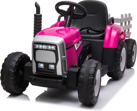 Elektrische Tractor Ride-On Roze met Aanhanger - 12V, 8 km/u, Inclusief Afstandsbediening