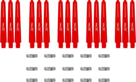 XQMax Dart Shafts - 5 Sets (15 stuks) - Short - Rood - Plus Veerringetjes - Darts Shafts