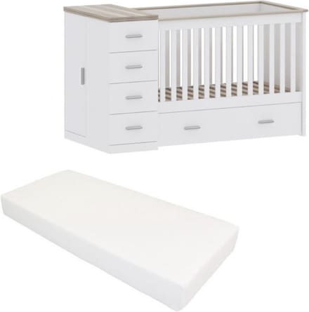 Born Lucky ® Combi Ledikant Memphis Wit Grijs Met Matras