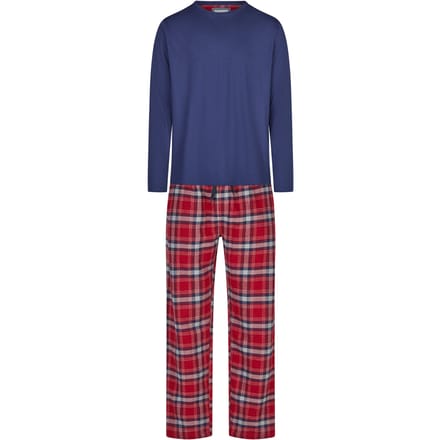Phil & Co Lange Heren Pyjama Set Met Flanellen Pyjamabroek Rood/Blauw - Maat M