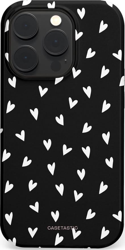 Casetastic hoesje geschikt voor Apple iPhone 14 Pro - MagSafe - Dubbellaagse bescherming - Stippen Hart - Fashion Case - Zwart Grijs
