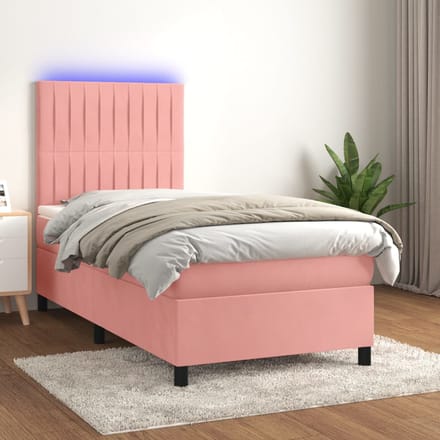 vidaXL - Boxspring - met - matras - en - LED - fluweel - roze - 80x200 - cm