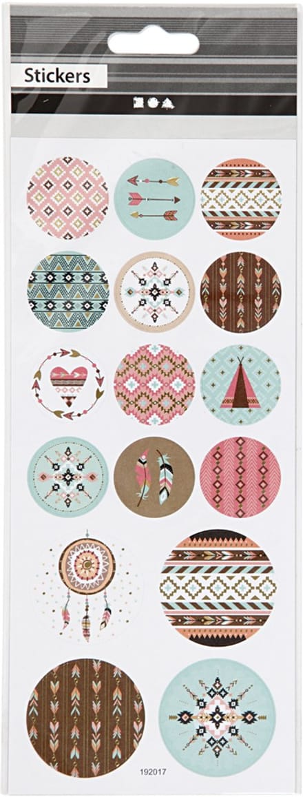 Stickers, indianen, vel 10x23 cm, ca. 16 stuk, 1 vel